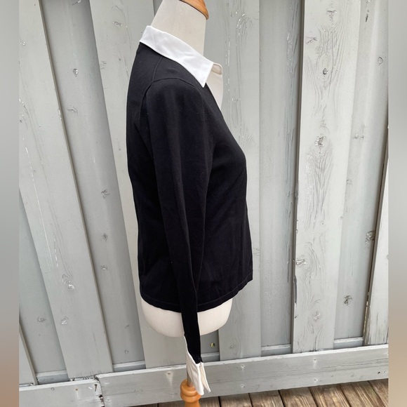 Kate Hill Black V-Neck Silk Blend Knit Sweater Shirt size M - Picture 3 of 7